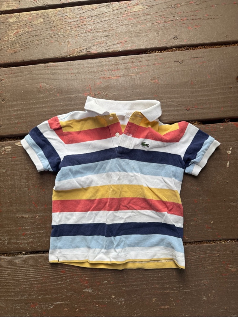 Lacoste Kids Striped Polo in Navy, Light Blue, Yellow, Red & White